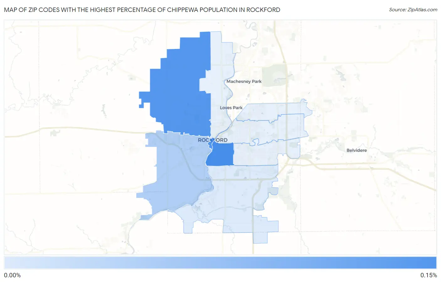 Zip Codes with the Highest Percentage of Chippewa Population in Rockford Map