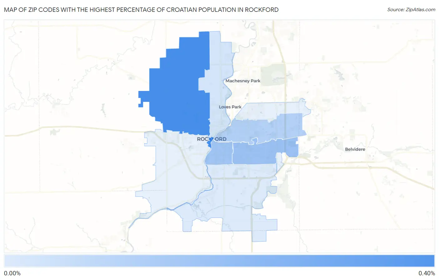 Zip Codes with the Highest Percentage of Croatian Population in Rockford Map
