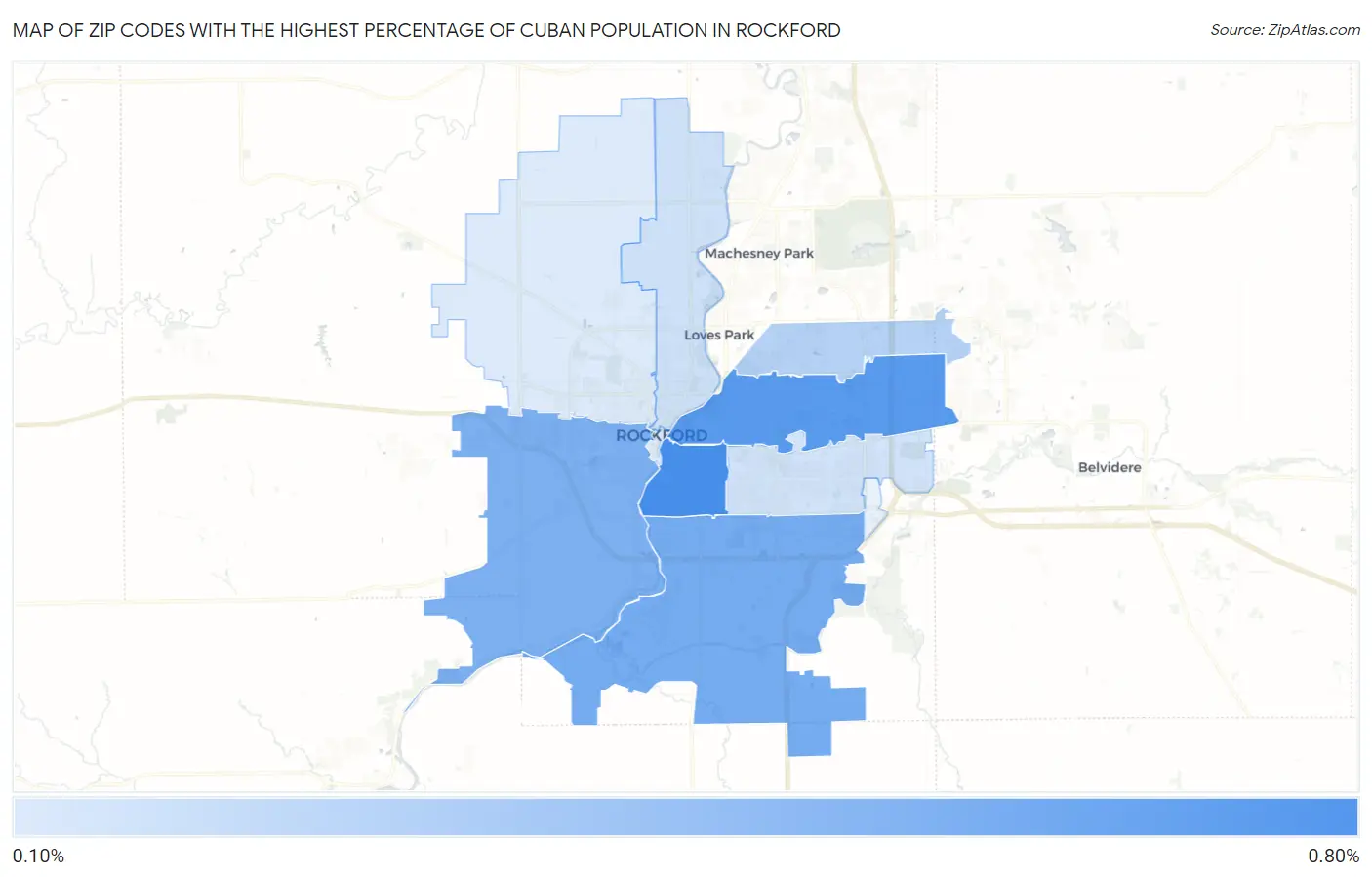 Zip Codes with the Highest Percentage of Cuban Population in Rockford Map
