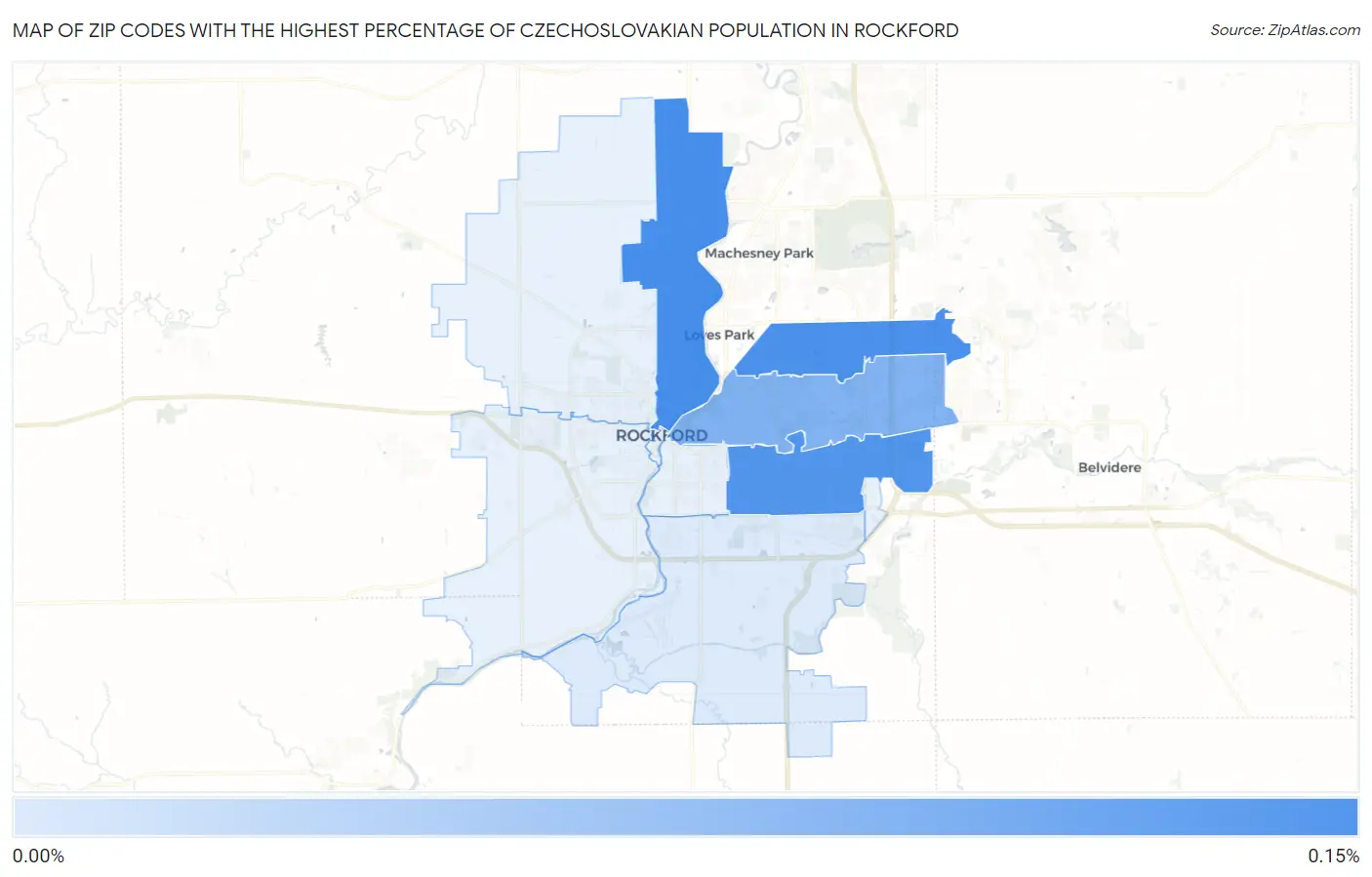 Zip Codes with the Highest Percentage of Czechoslovakian Population in Rockford Map