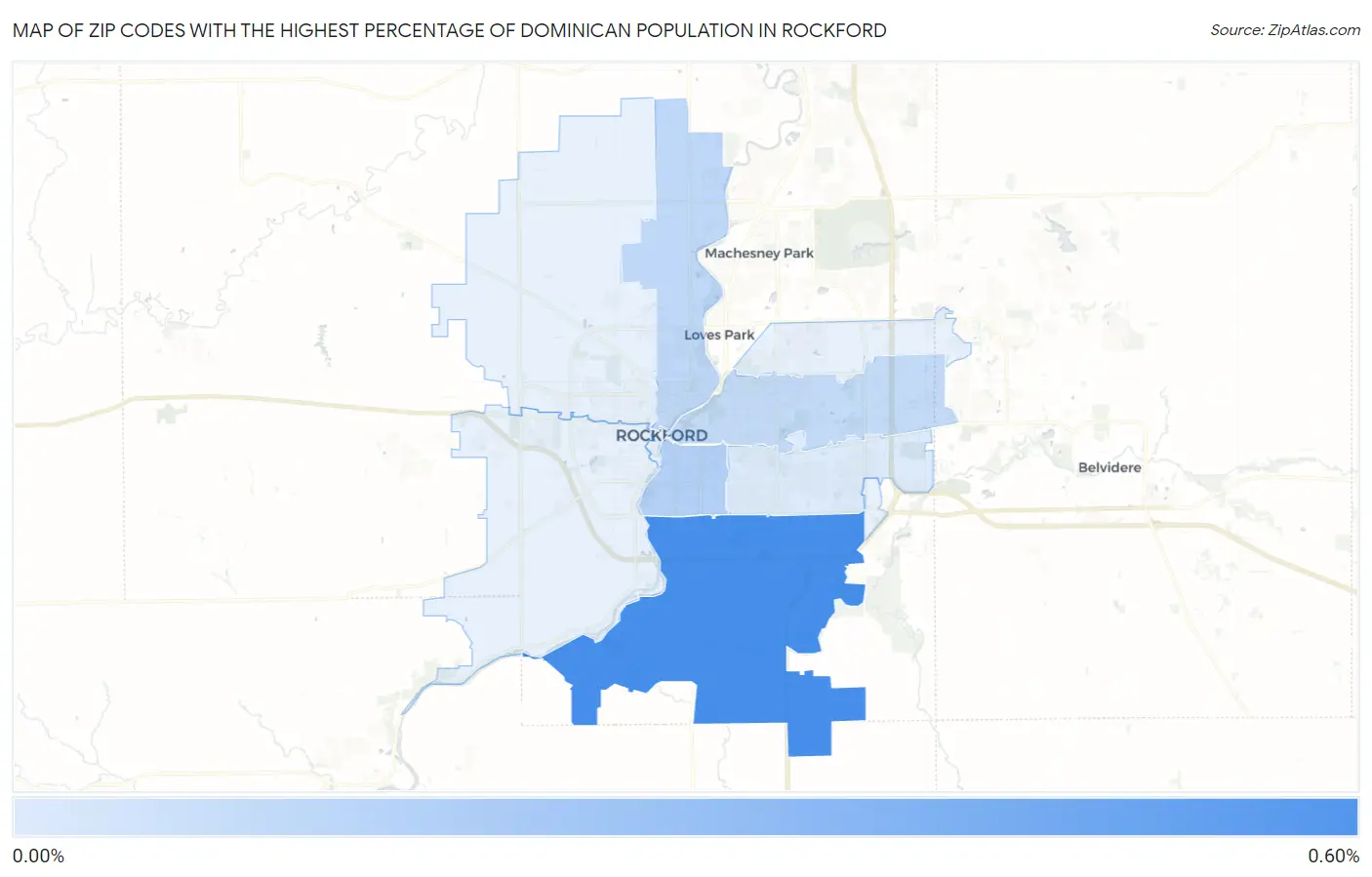 Zip Codes with the Highest Percentage of Dominican Population in Rockford Map