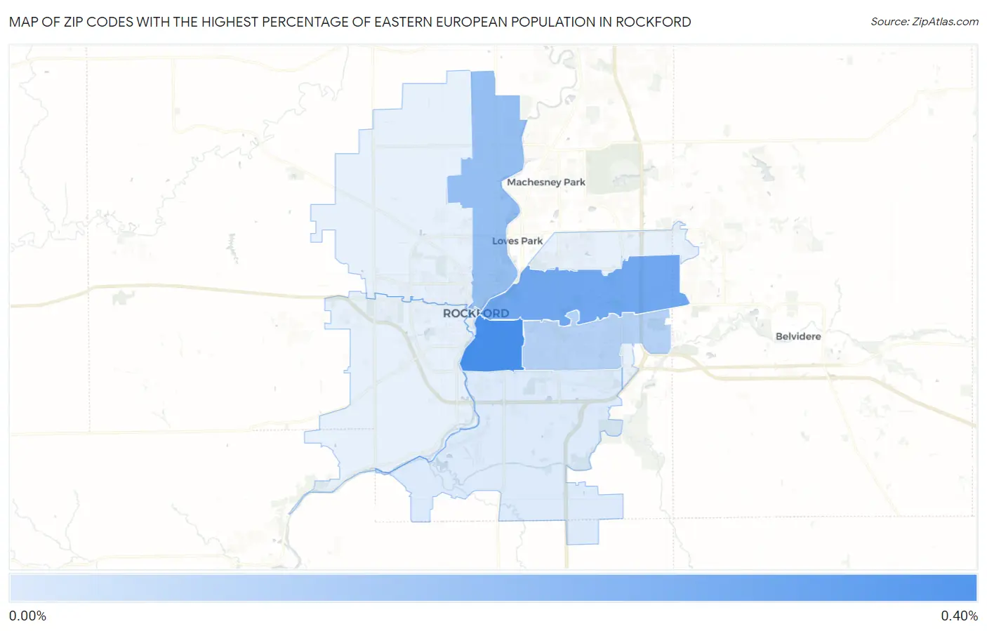 Zip Codes with the Highest Percentage of Eastern European Population in Rockford Map