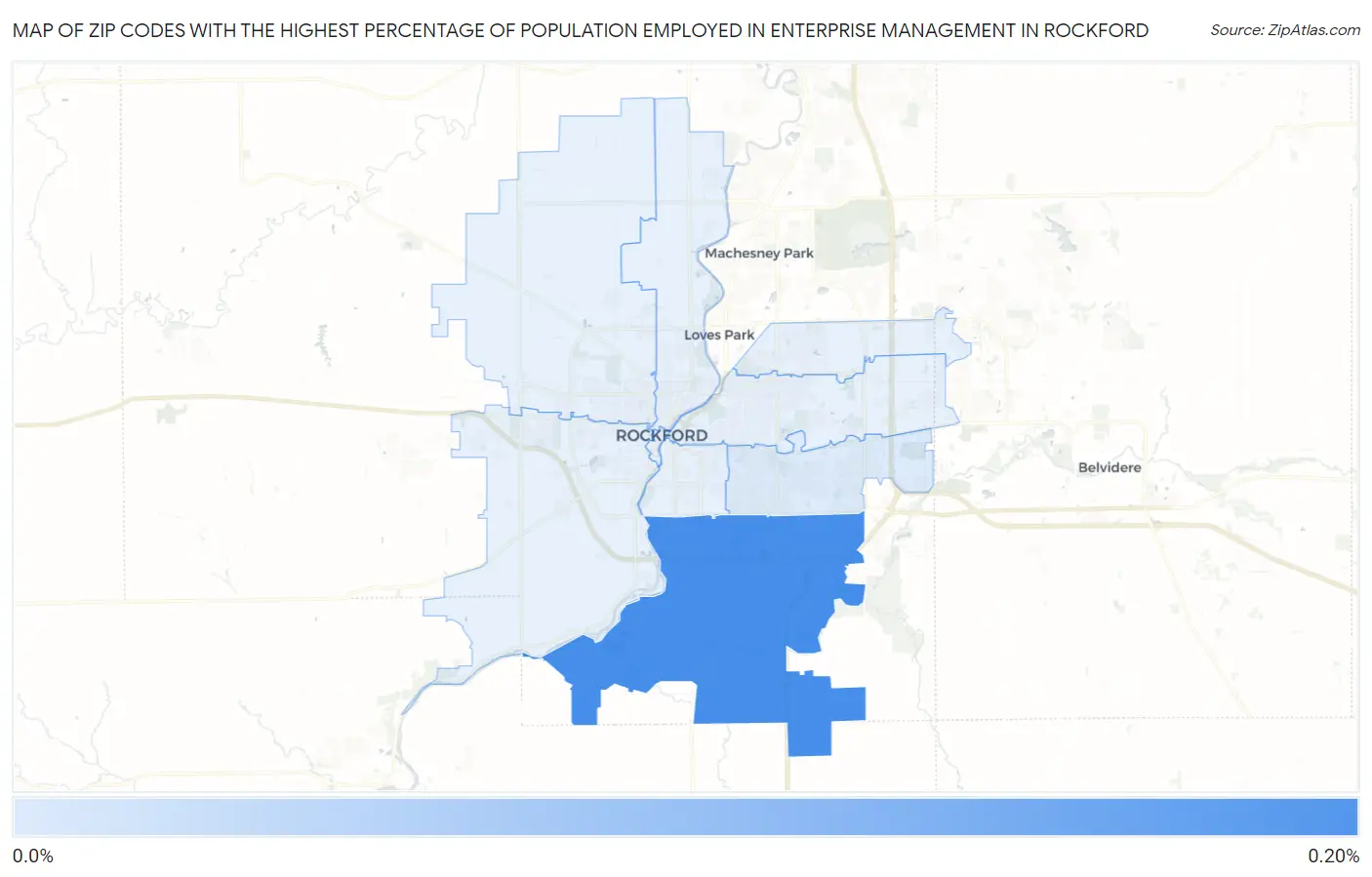 Zip Codes with the Highest Percentage of Population Employed in Enterprise Management in Rockford Map