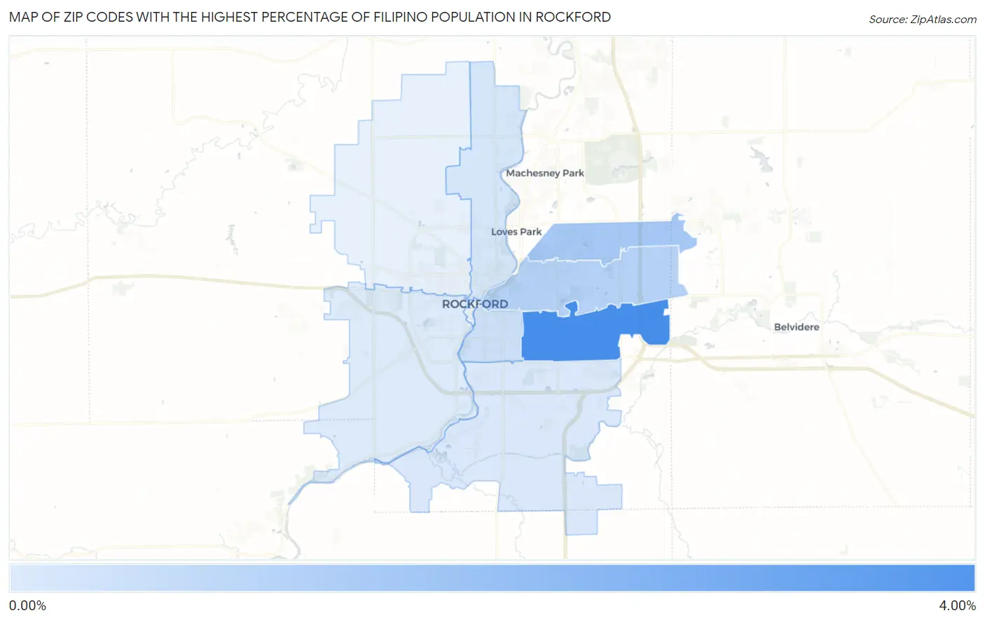 Zip Codes with the Highest Percentage of Filipino Population in Rockford Map