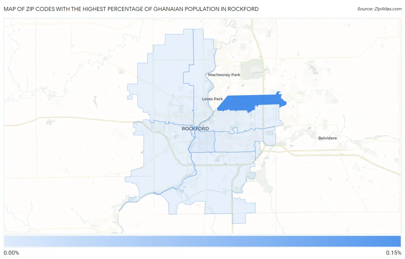 Zip Codes with the Highest Percentage of Ghanaian Population in Rockford Map