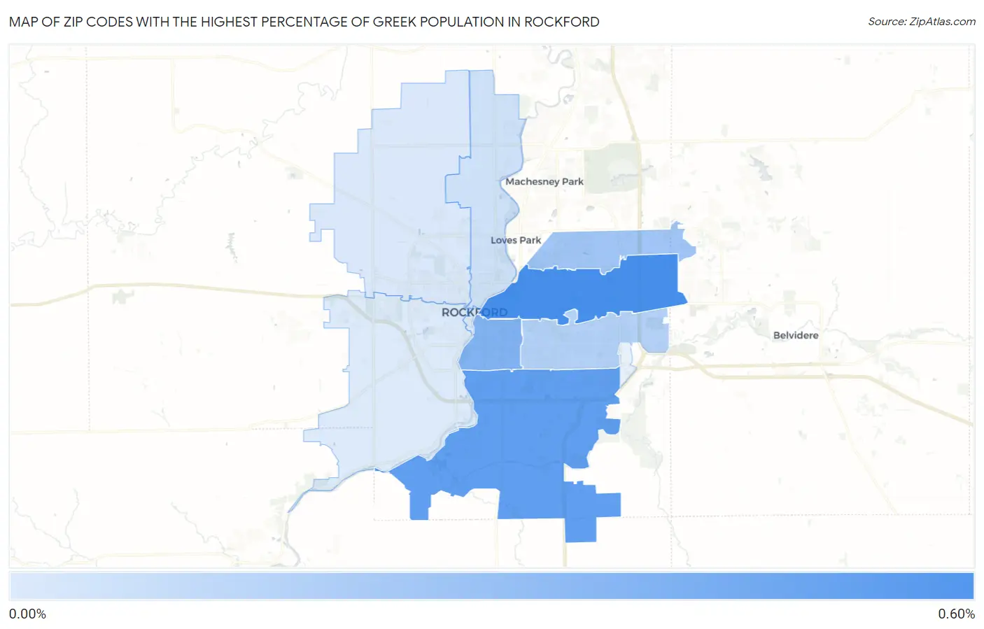 Zip Codes with the Highest Percentage of Greek Population in Rockford Map