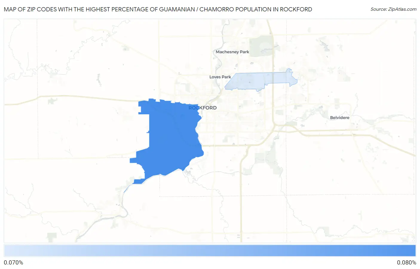 Zip Codes with the Highest Percentage of Guamanian / Chamorro Population in Rockford Map