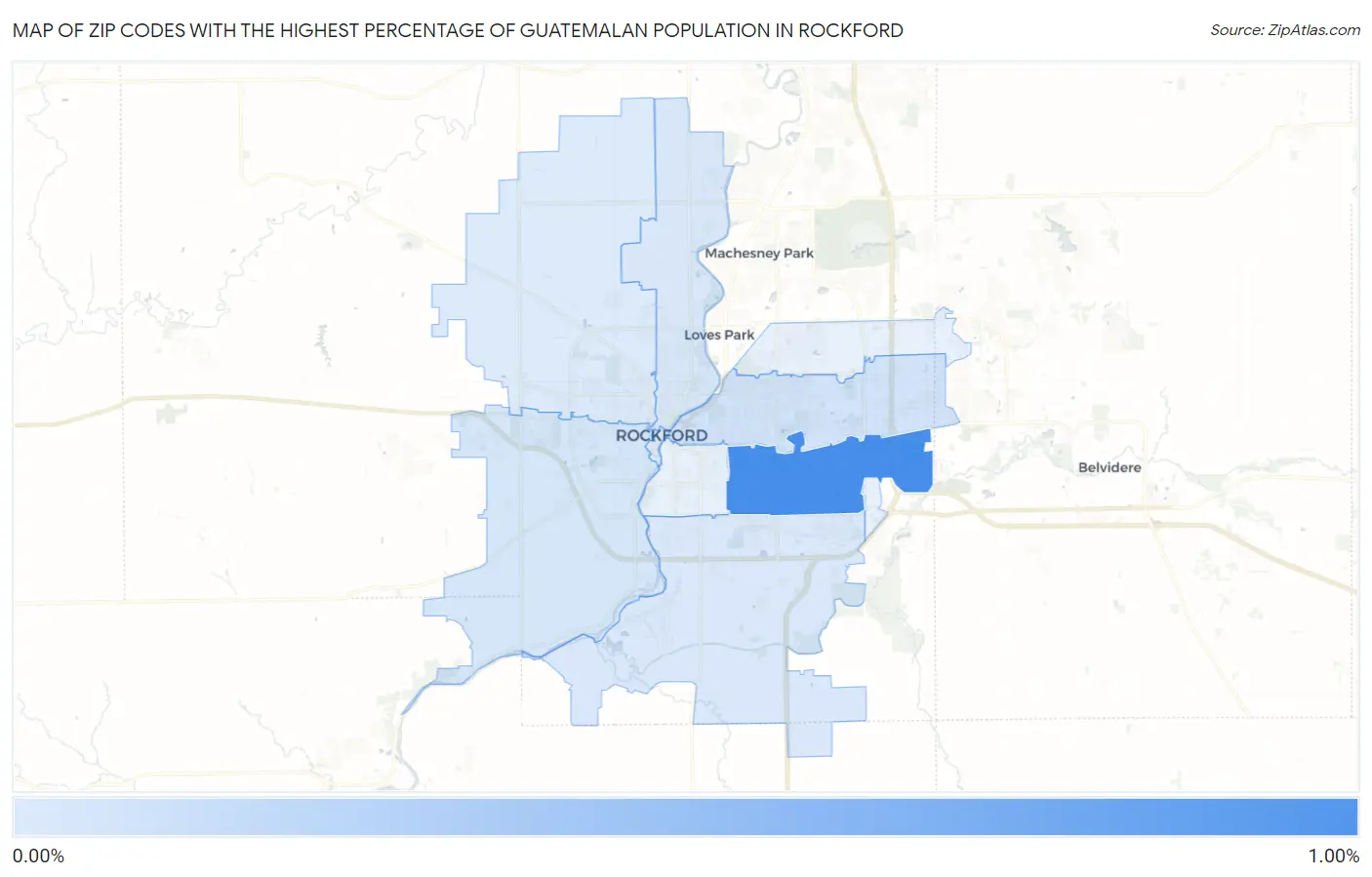 Zip Codes with the Highest Percentage of Guatemalan Population in Rockford Map
