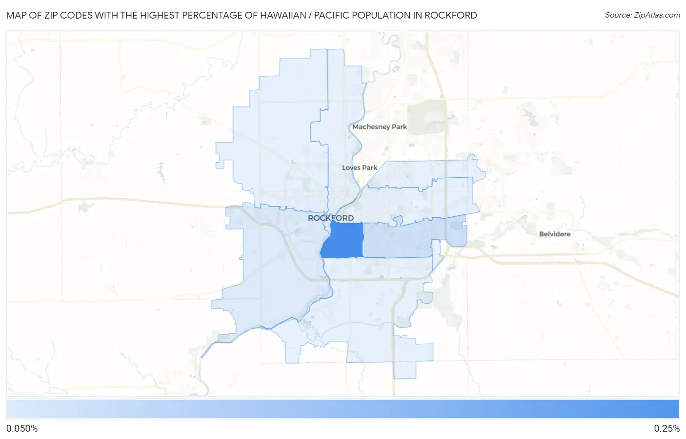 Zip Codes with the Highest Percentage of Hawaiian / Pacific Population in Rockford Map