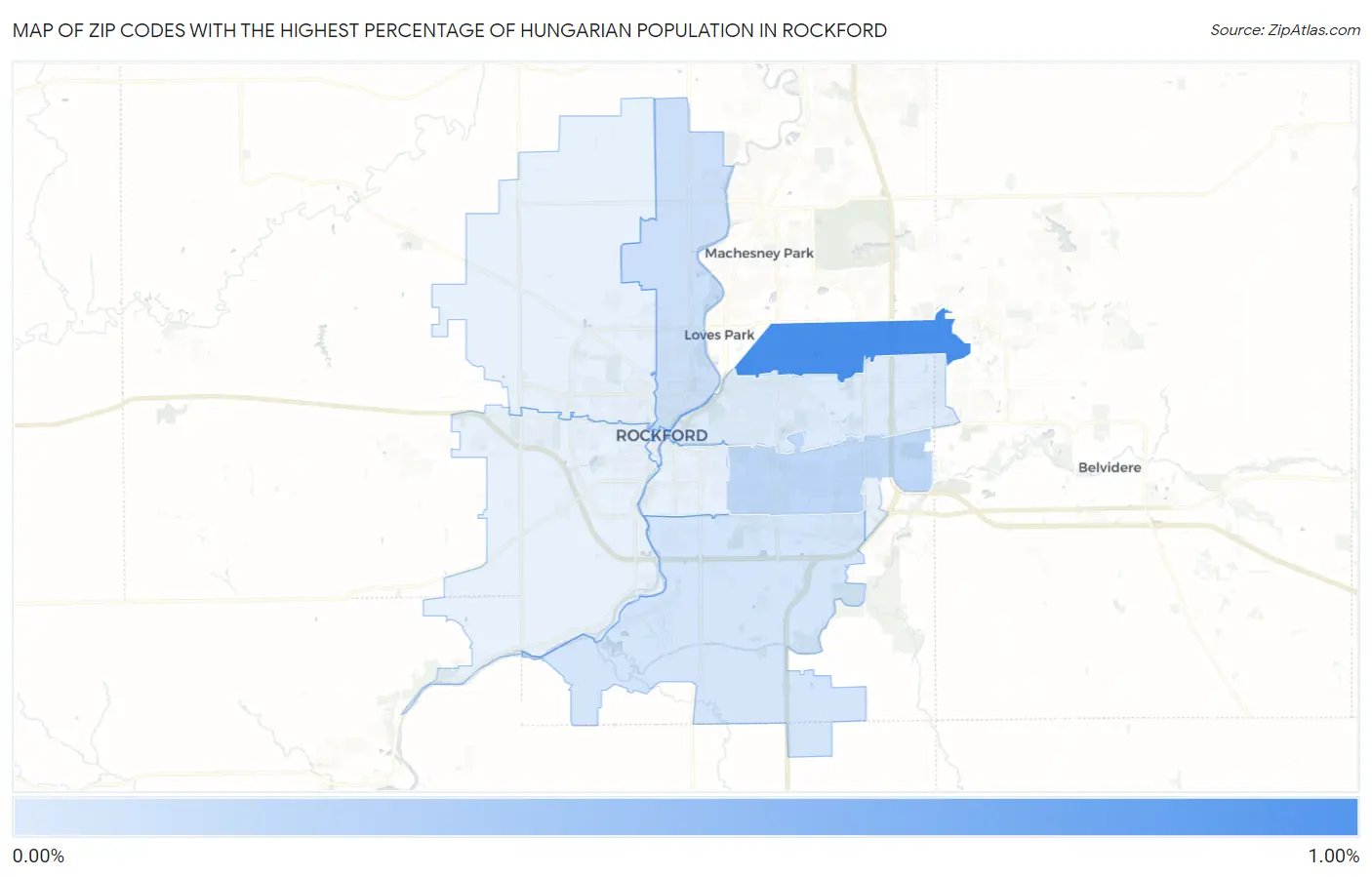 Zip Codes with the Highest Percentage of Hungarian Population in Rockford Map