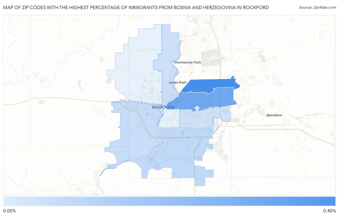 Zip Codes with the Highest Percentage of Immigrants from Bosnia and Herzegovina in Rockford Map