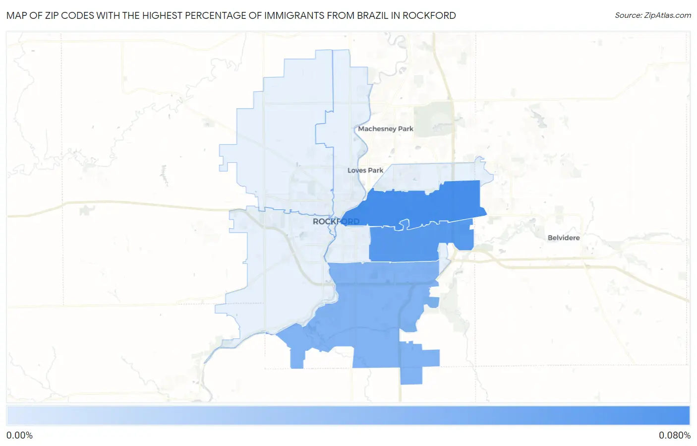 Zip Codes with the Highest Percentage of Immigrants from Brazil in Rockford Map