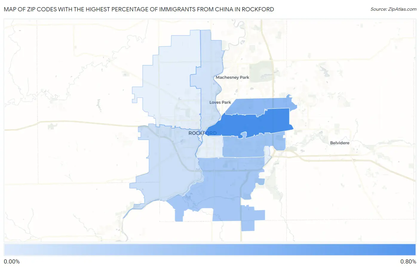Zip Codes with the Highest Percentage of Immigrants from China in Rockford Map
