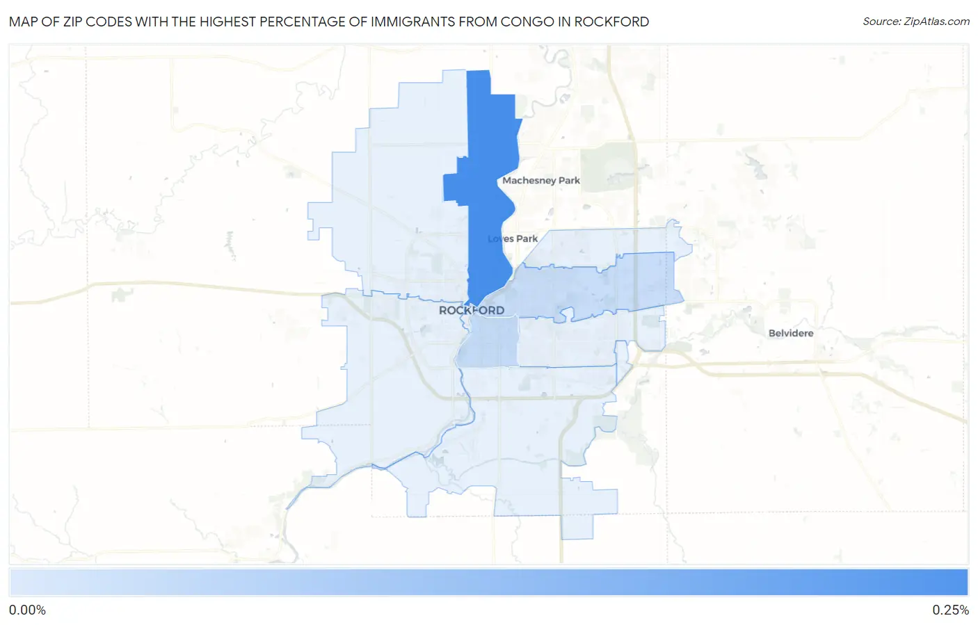 Zip Codes with the Highest Percentage of Immigrants from Congo in Rockford Map