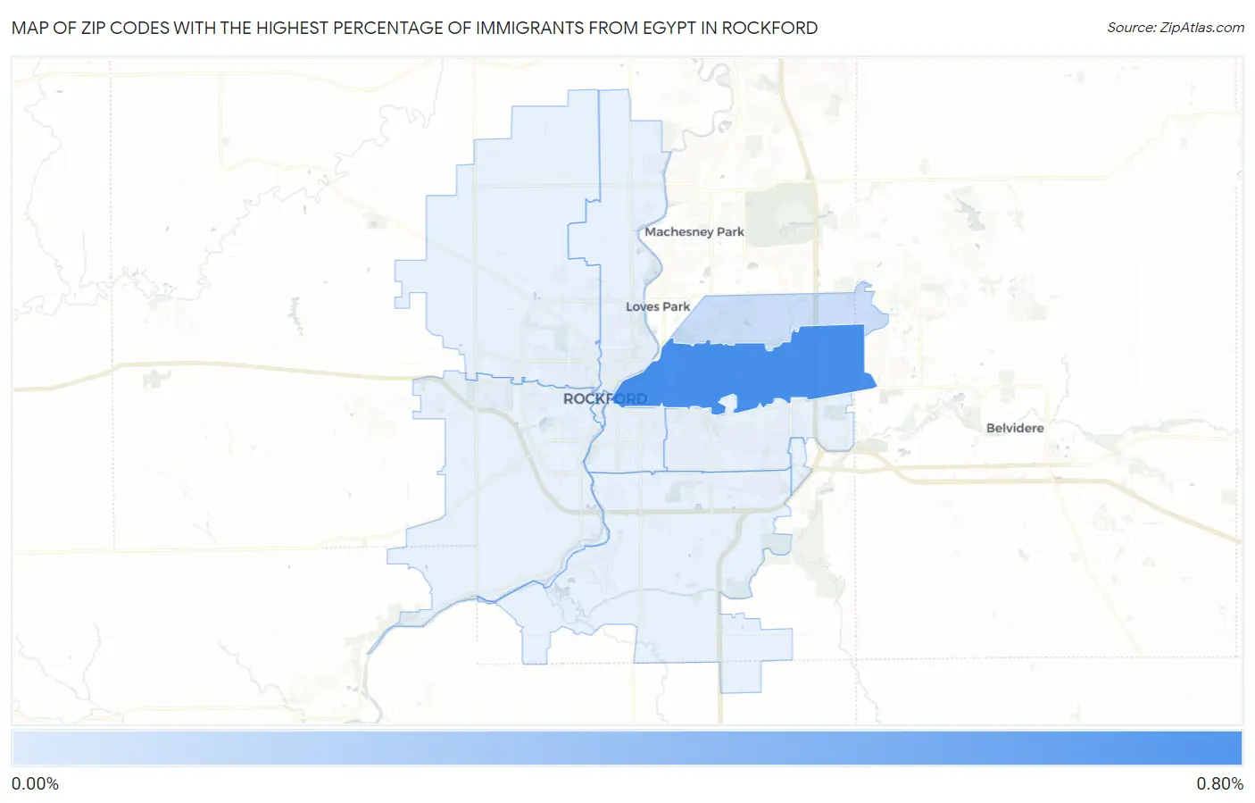Zip Codes with the Highest Percentage of Immigrants from Egypt in Rockford Map