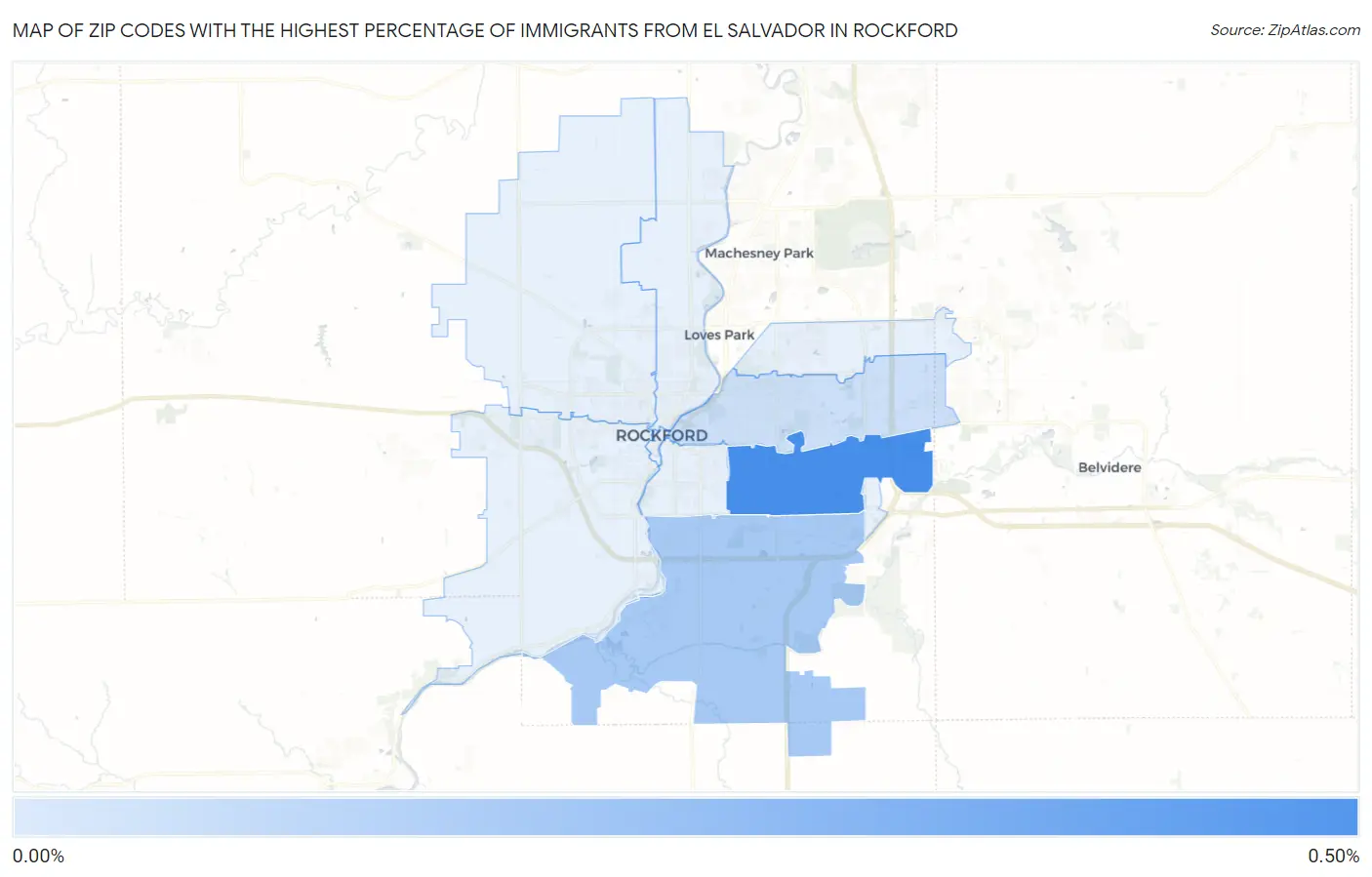 Zip Codes with the Highest Percentage of Immigrants from El Salvador in Rockford Map