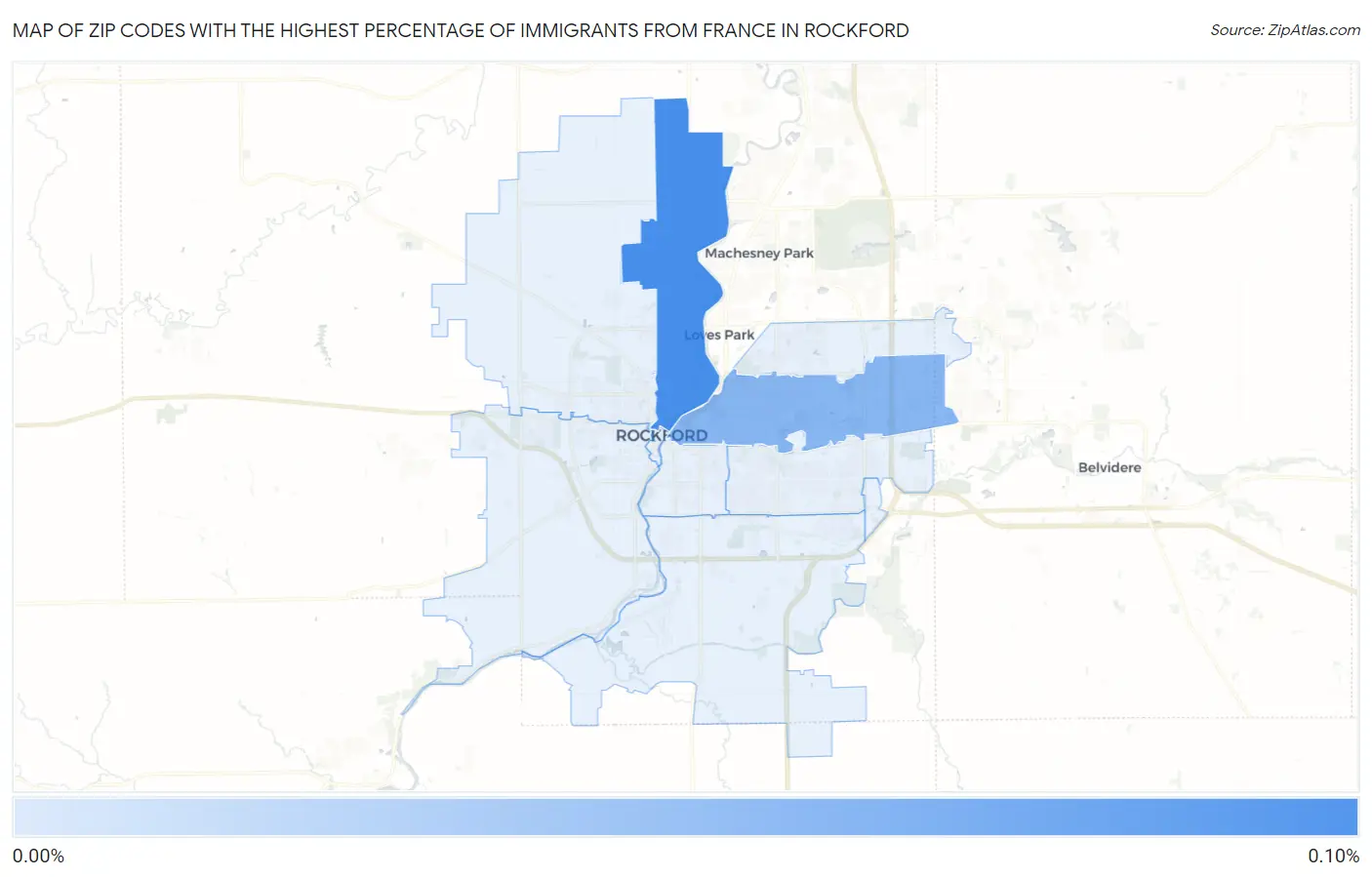Zip Codes with the Highest Percentage of Immigrants from France in Rockford Map