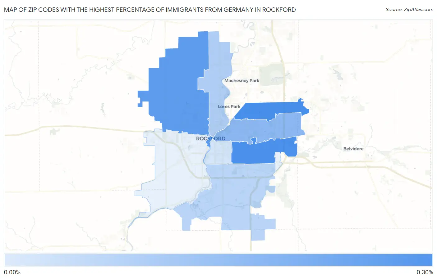 Zip Codes with the Highest Percentage of Immigrants from Germany in Rockford Map