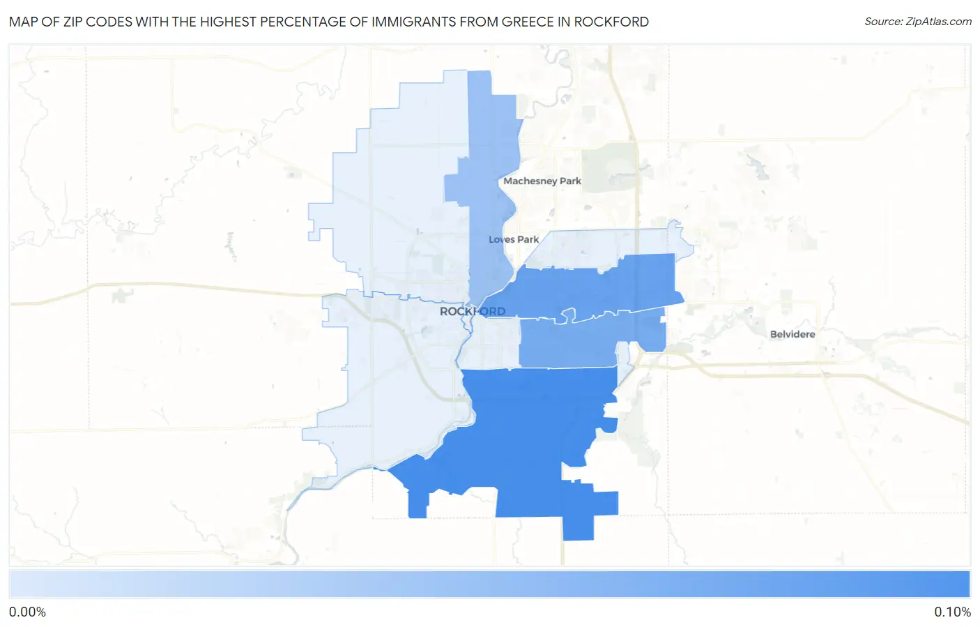 Zip Codes with the Highest Percentage of Immigrants from Greece in Rockford Map