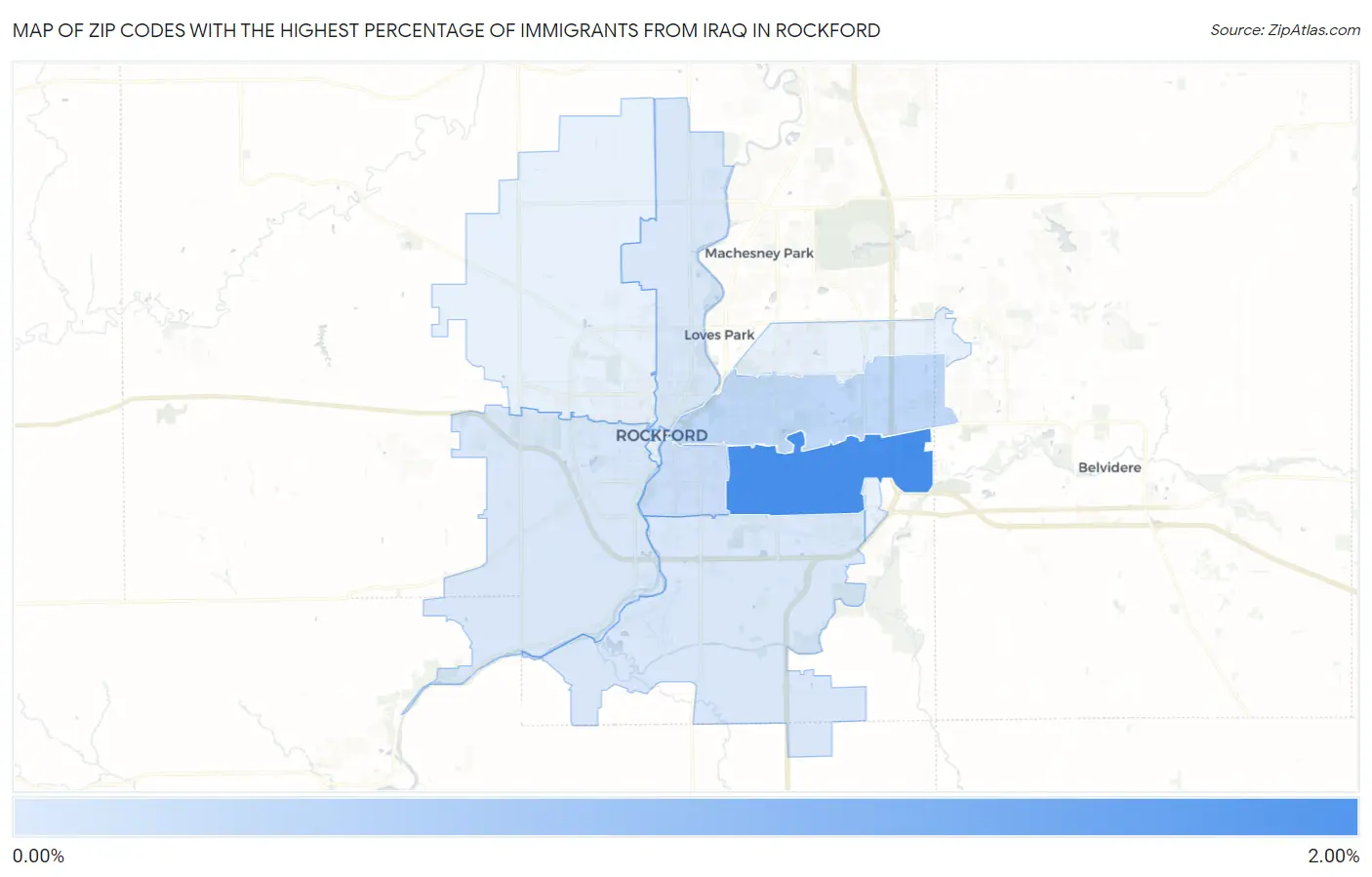 Zip Codes with the Highest Percentage of Immigrants from Iraq in Rockford Map