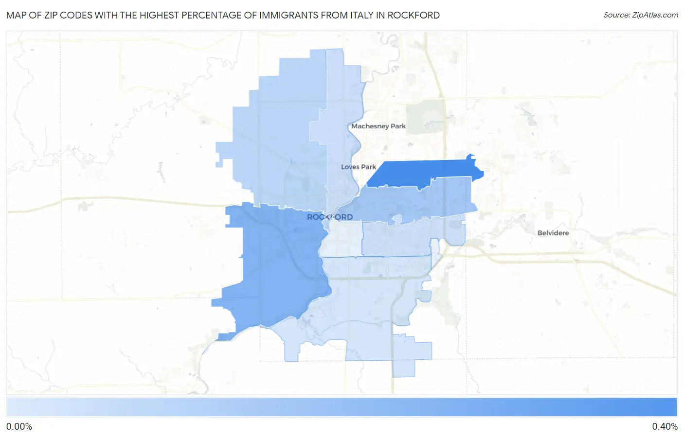 Zip Codes with the Highest Percentage of Immigrants from Italy in Rockford Map