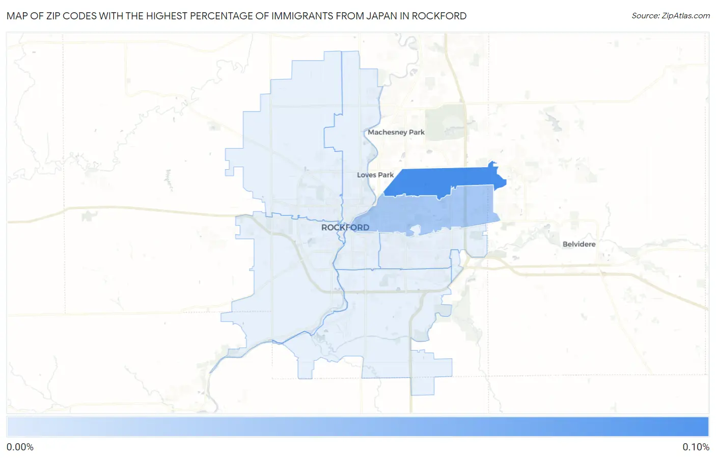 Zip Codes with the Highest Percentage of Immigrants from Japan in Rockford Map
