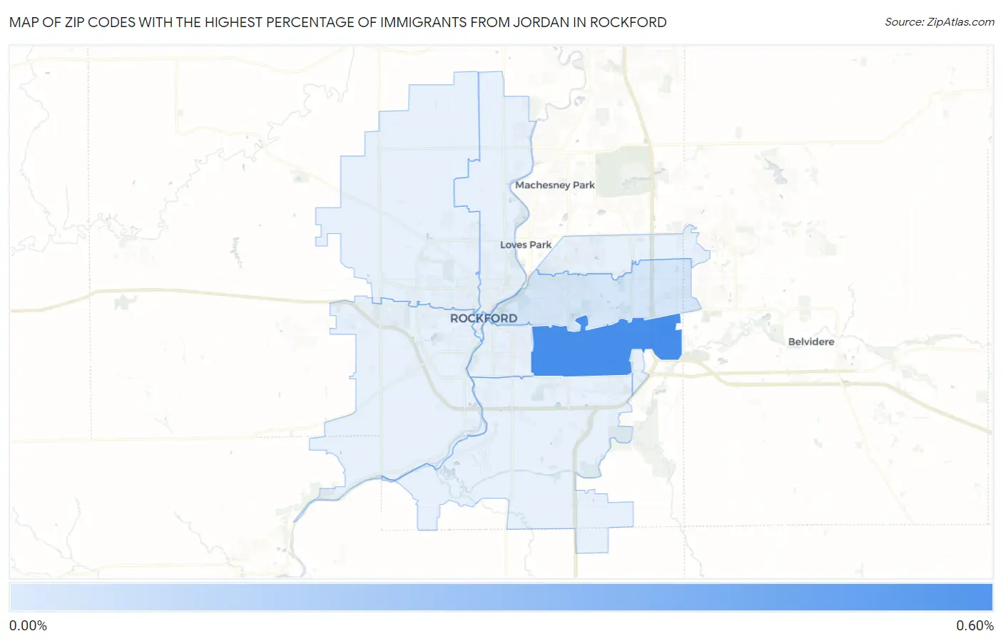 Zip Codes with the Highest Percentage of Immigrants from Jordan in Rockford Map