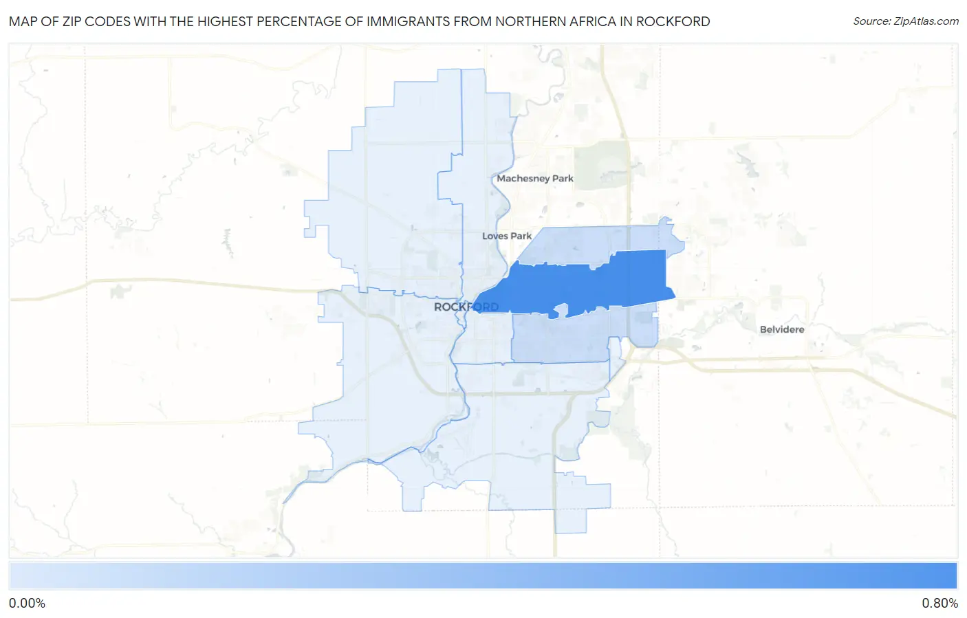 Zip Codes with the Highest Percentage of Immigrants from Northern Africa in Rockford Map