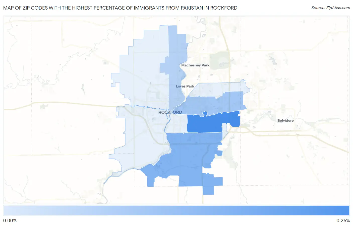 Zip Codes with the Highest Percentage of Immigrants from Pakistan in Rockford Map