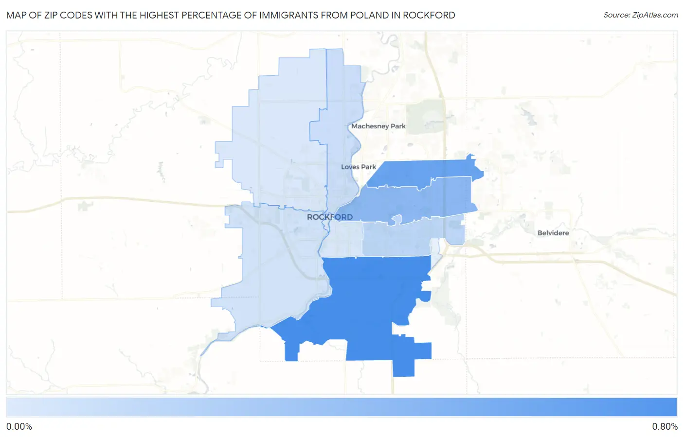 Zip Codes with the Highest Percentage of Immigrants from Poland in Rockford Map
