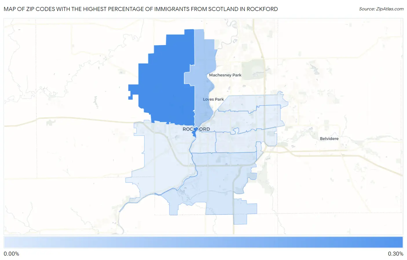 Zip Codes with the Highest Percentage of Immigrants from Scotland in Rockford Map