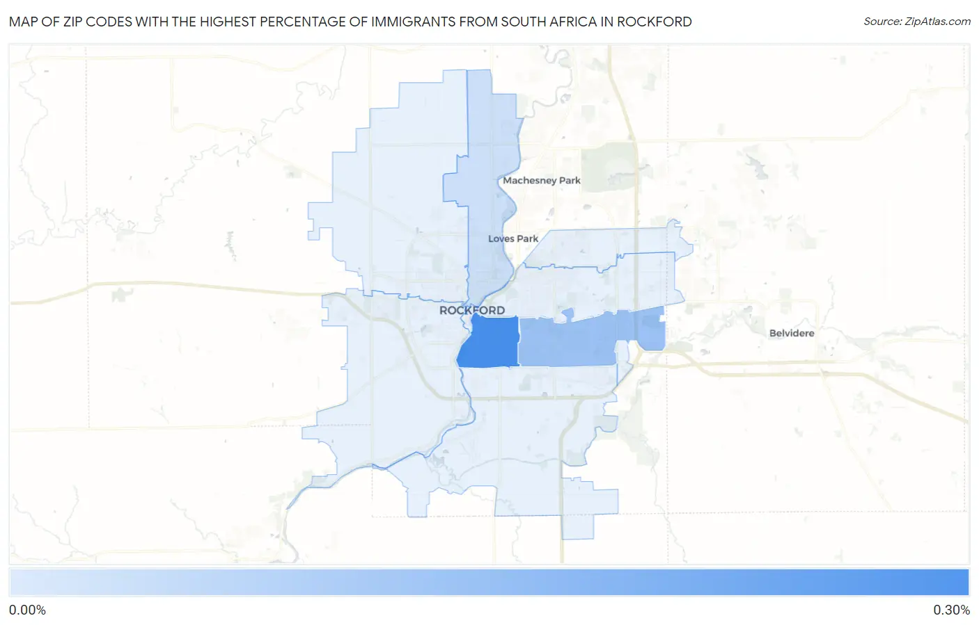Zip Codes with the Highest Percentage of Immigrants from South Africa in Rockford Map