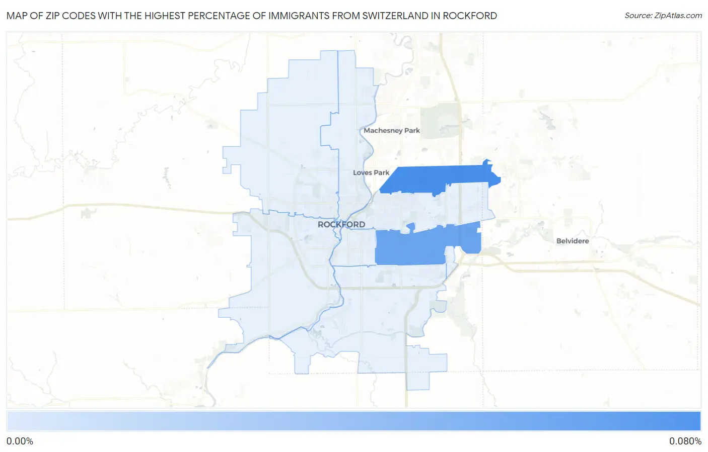 Zip Codes with the Highest Percentage of Immigrants from Switzerland in Rockford Map