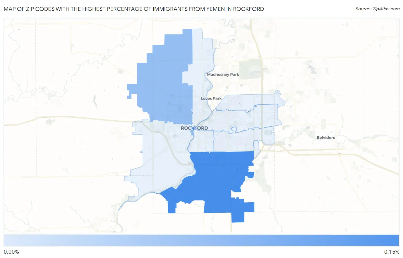 Zip Codes with the Highest Percentage of Immigrants from Yemen in Rockford Map