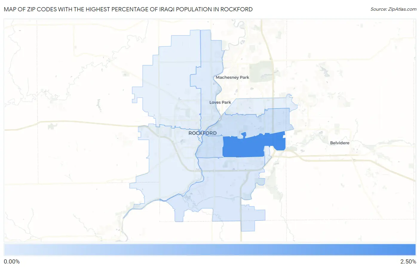 Zip Codes with the Highest Percentage of Iraqi Population in Rockford Map