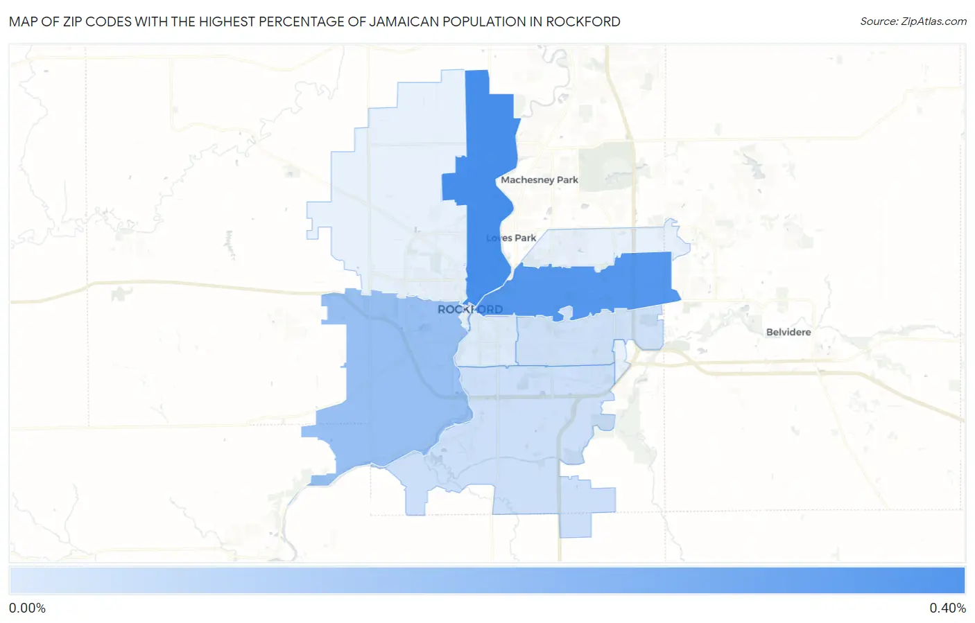 Zip Codes with the Highest Percentage of Jamaican Population in Rockford Map
