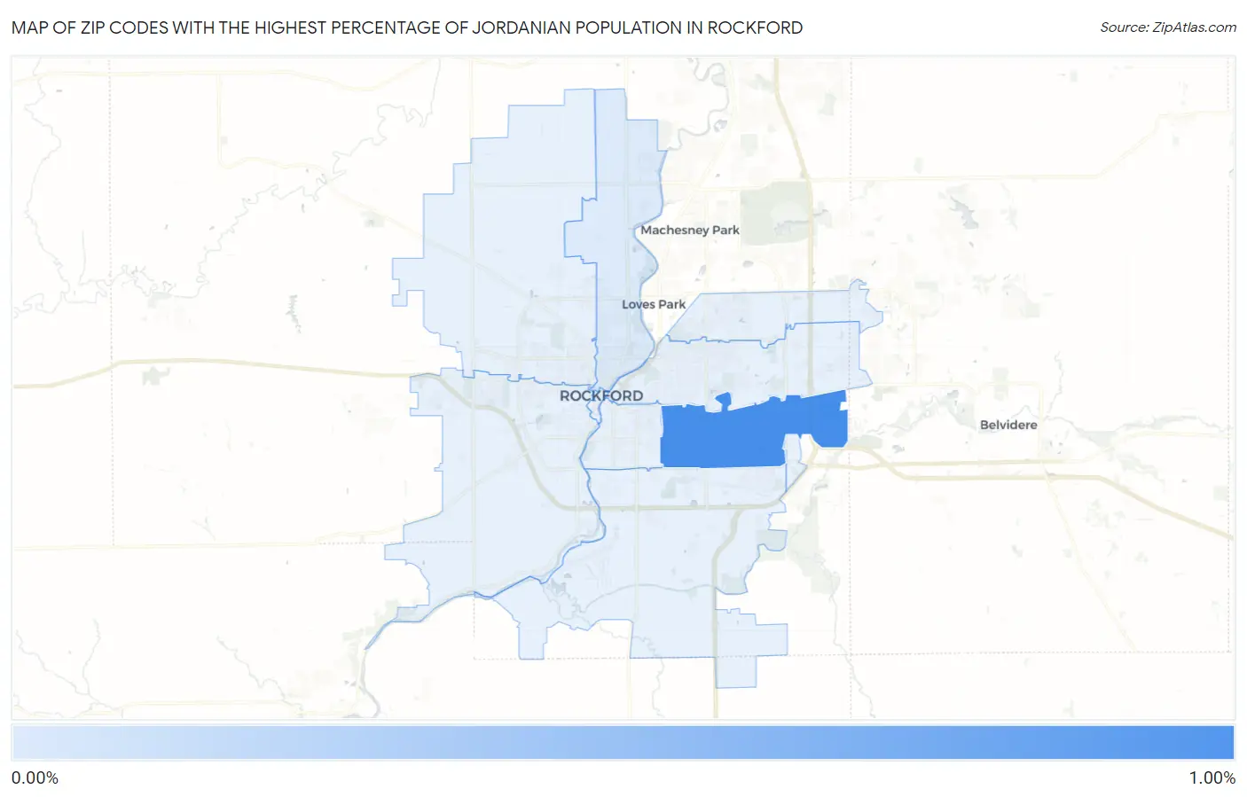 Zip Codes with the Highest Percentage of Jordanian Population in Rockford Map