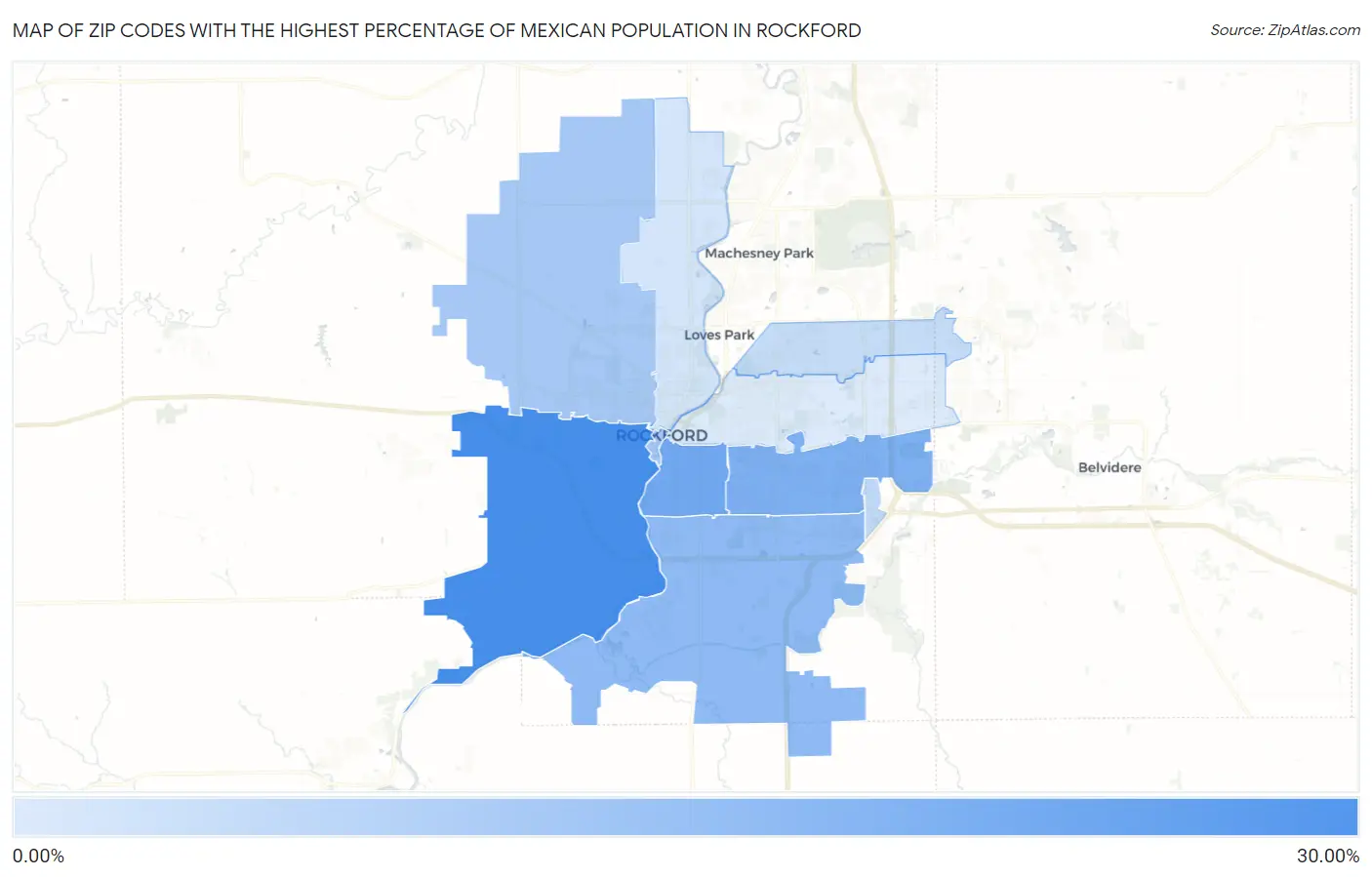 Zip Codes with the Highest Percentage of Mexican Population in Rockford Map