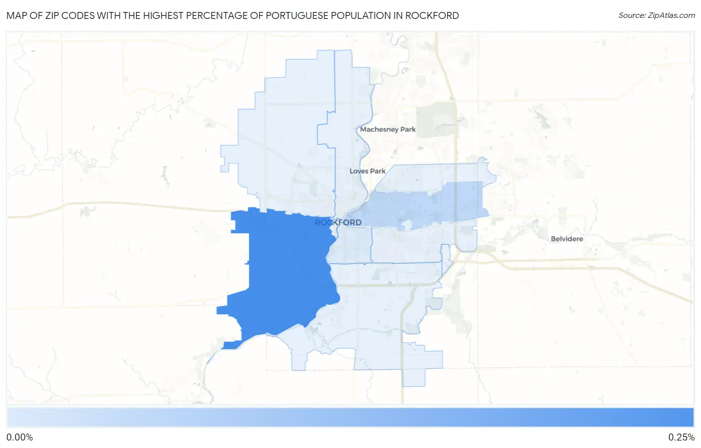 Zip Codes with the Highest Percentage of Portuguese Population in Rockford Map