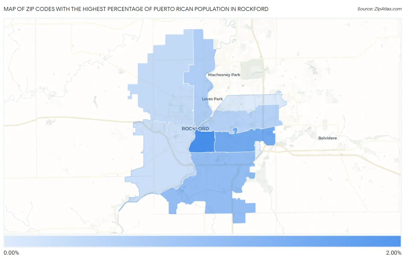 Zip Codes with the Highest Percentage of Puerto Rican Population in Rockford Map