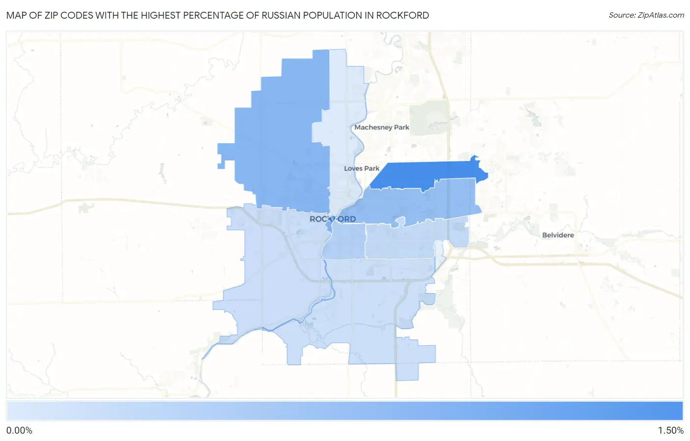 Zip Codes with the Highest Percentage of Russian Population in Rockford Map