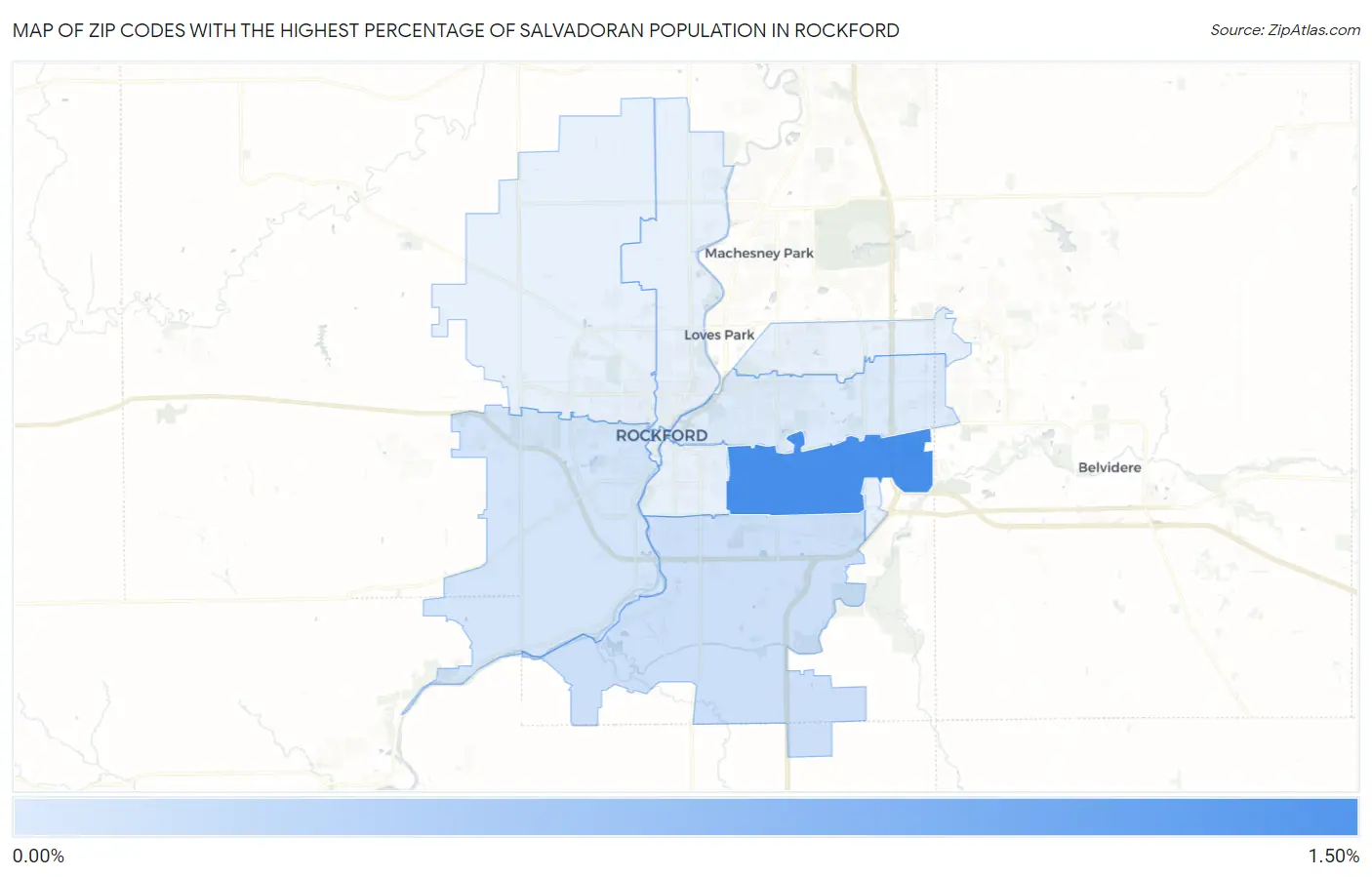 Zip Codes with the Highest Percentage of Salvadoran Population in Rockford Map