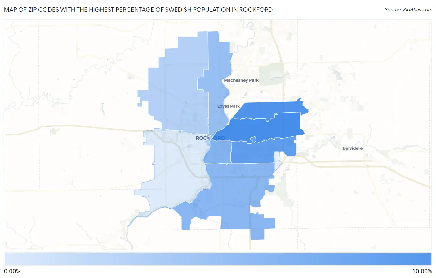 Zip Codes with the Highest Percentage of Swedish Population in Rockford Map