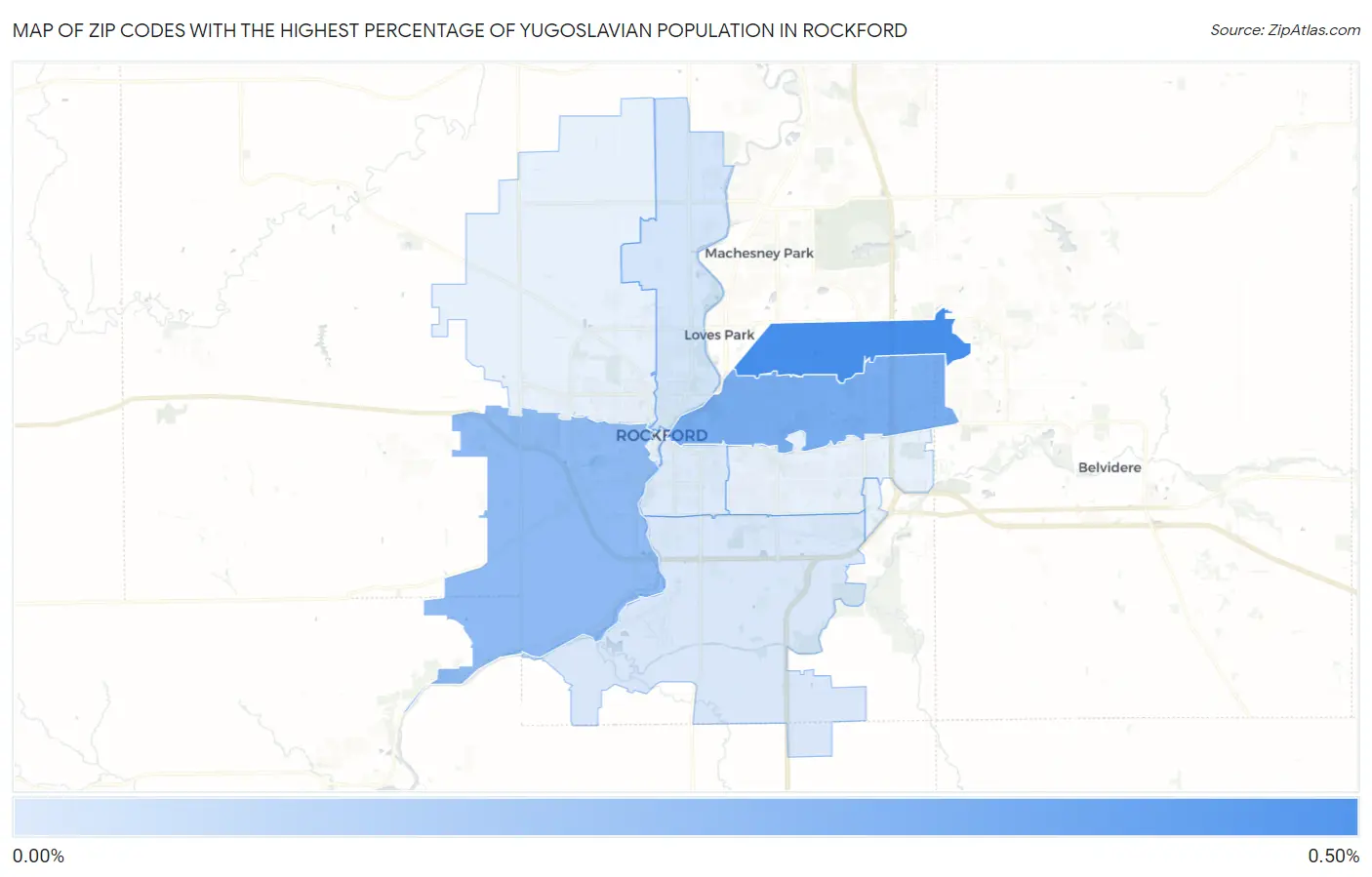 Zip Codes with the Highest Percentage of Yugoslavian Population in Rockford Map