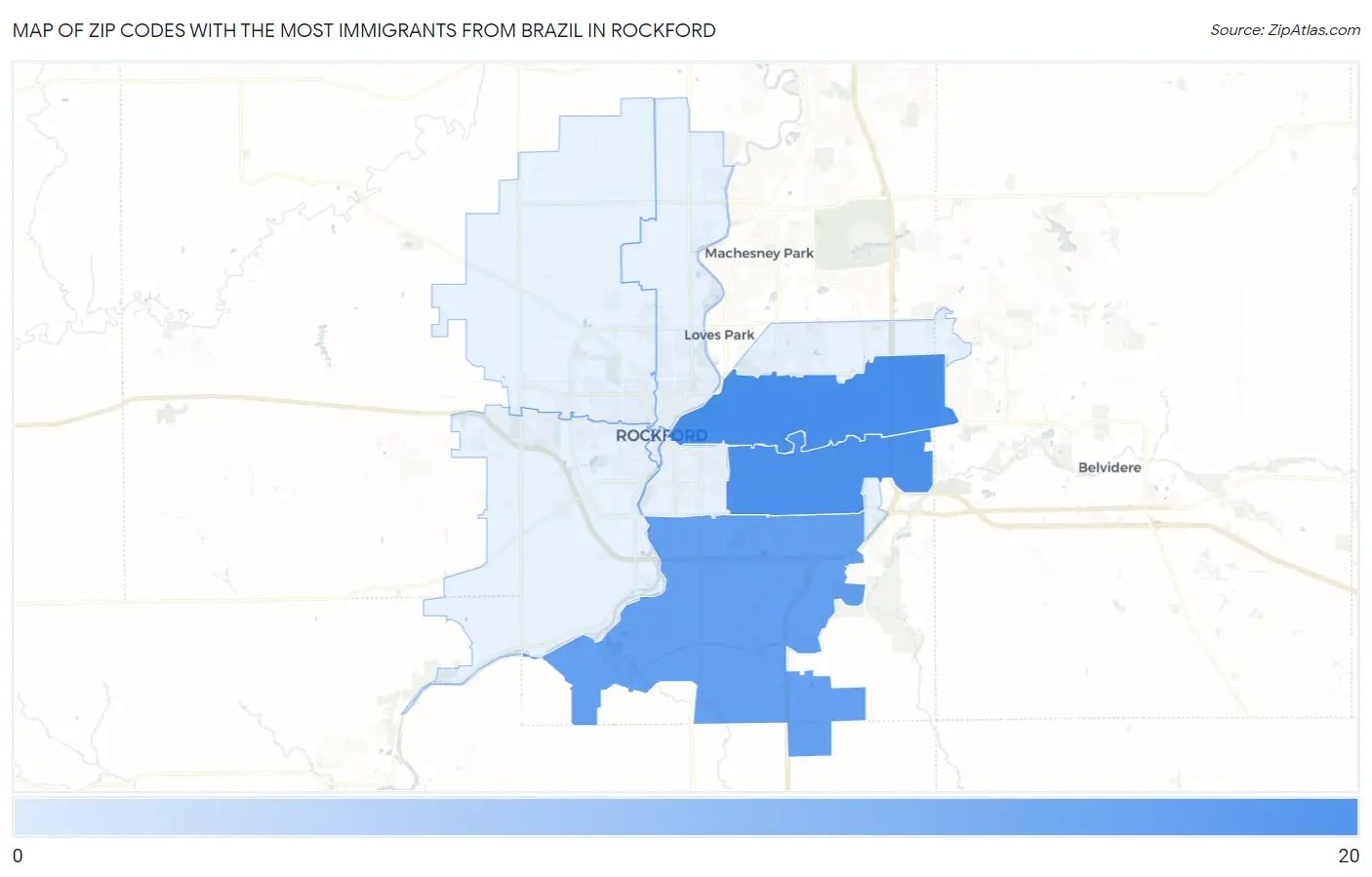 Zip Codes with the Most Immigrants from Brazil in Rockford Map