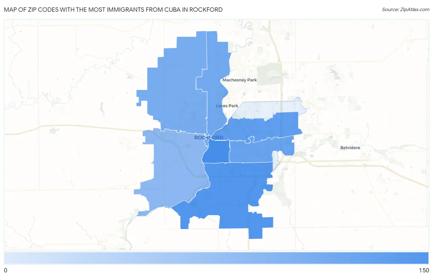 Zip Codes with the Most Immigrants from Cuba in Rockford Map