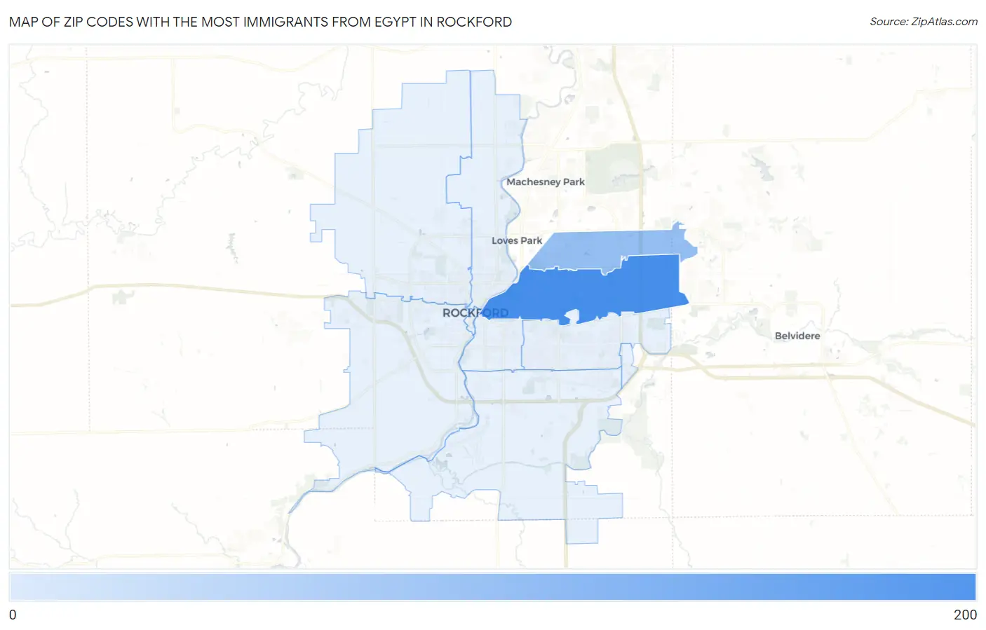 Zip Codes with the Most Immigrants from Egypt in Rockford Map