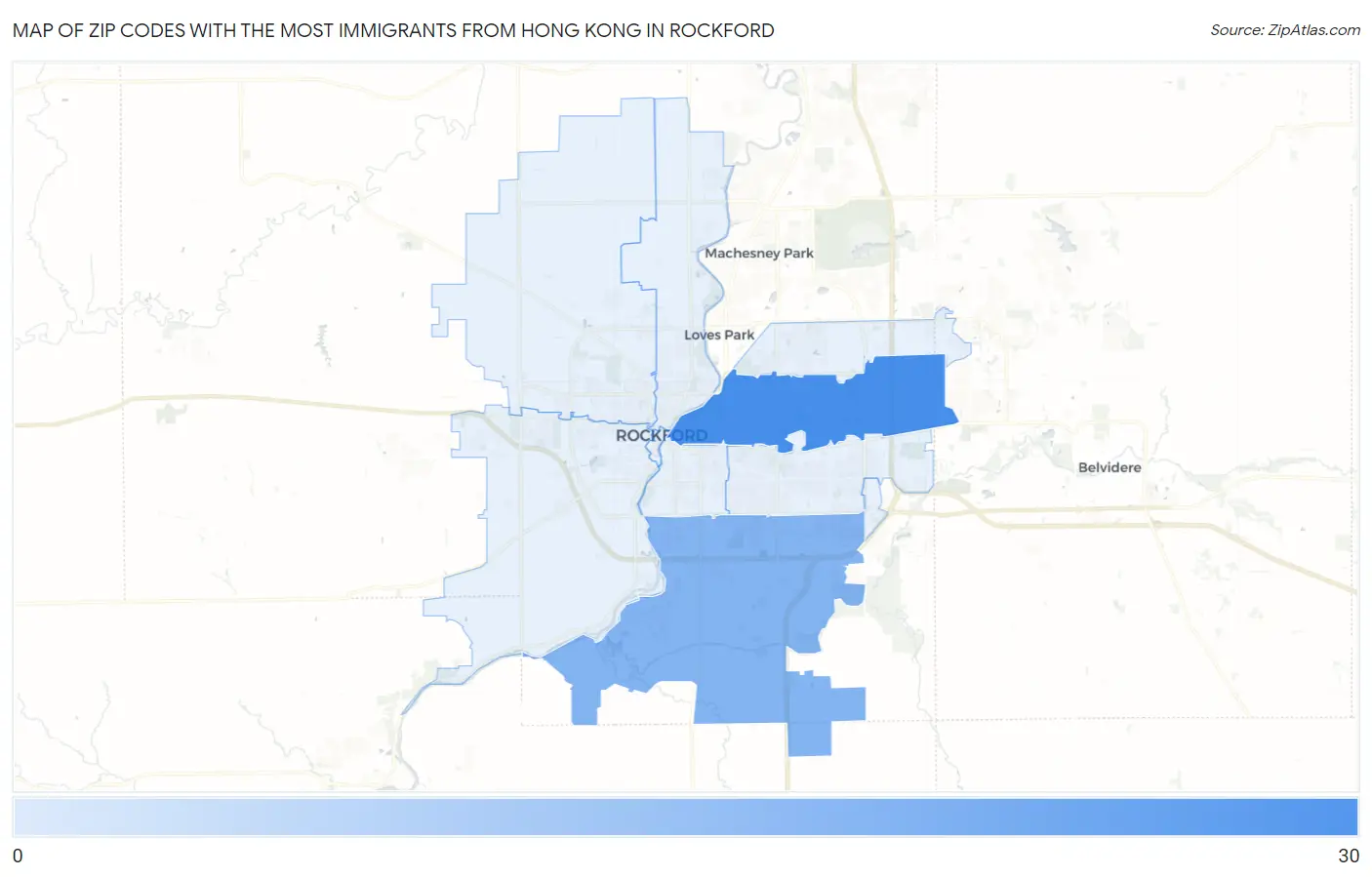 Zip Codes with the Most Immigrants from Hong Kong in Rockford Map