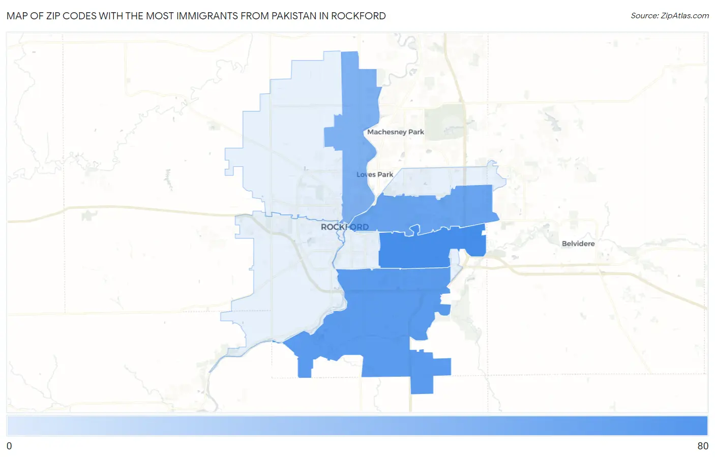 Zip Codes with the Most Immigrants from Pakistan in Rockford Map