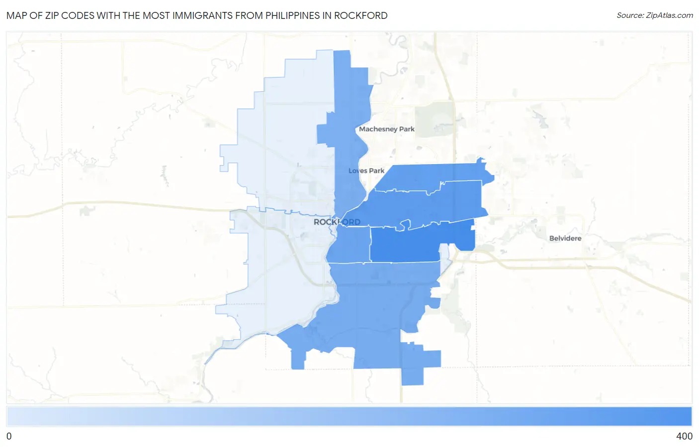Zip Codes with the Most Immigrants from Philippines in Rockford Map